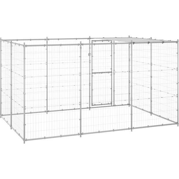 The Living Store Hondenkennel - Gegalvaniseerd Staal - 330x220x180 cm - Met Dak en Deur