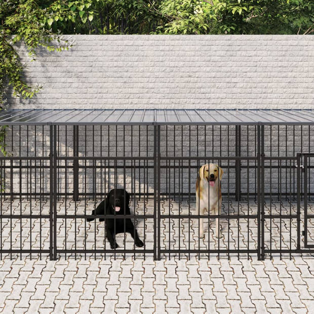 vidaXL Hondenkennel voor buiten met dak 16,89 m² staal