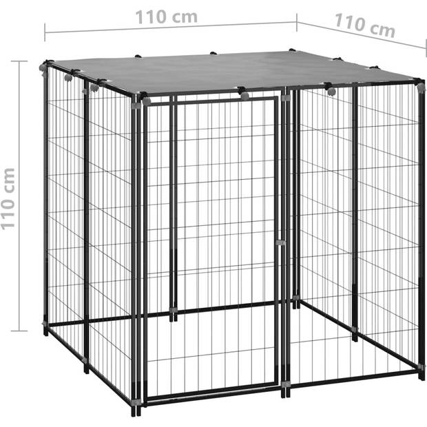 The Living Store Hondenkennel - Grote draadgaas hondenkooi - 110x110x110 cm - Zwart/Zilvergrijs