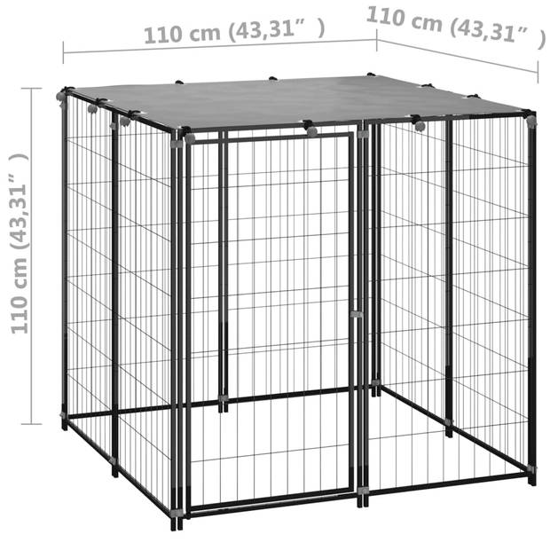 vidaXL Hondenkennel 110x110x110 cm staal zwart