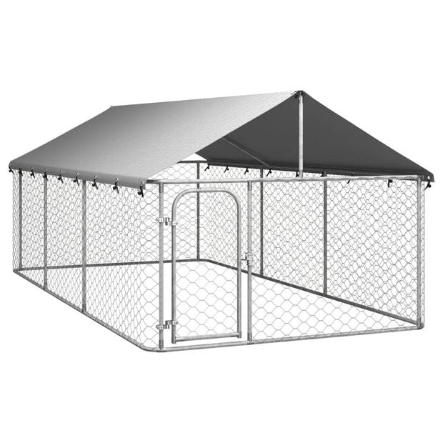 The Living Store Hondenkennel - Gegalvaniseerd Staal - 400x200x150 cm - Met Dak