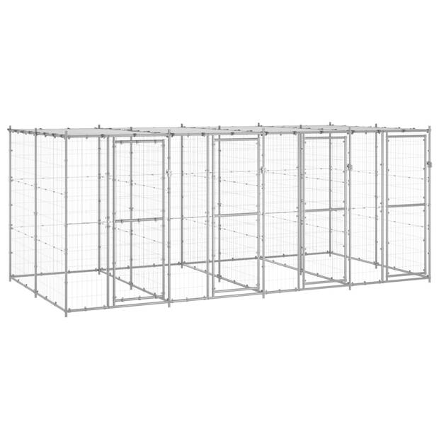 The Living Store Hondenkennel - Gegalvaniseerd Staal - 440 x 220 x 180 cm - Met Dak en Deuren - Zilver