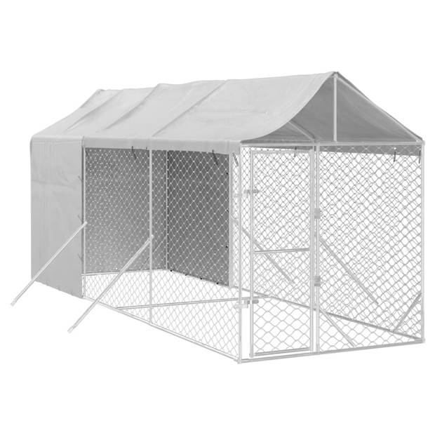 The Living Store Hondenkennel - Buiten - Gegalvaniseerd staal - Polyetheen - 2x6x2.5m - Zilver