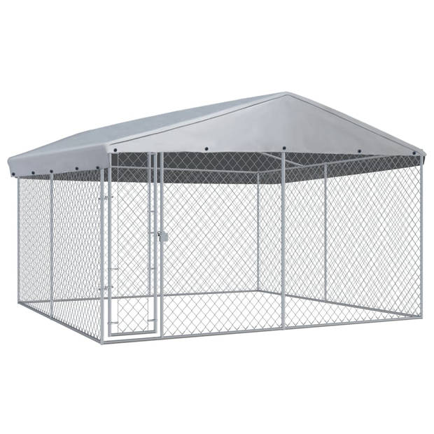 The Living Store Hondenkennel - Gegalvaniseerd Staal - 382x382x225 cm - Met Scharnierdeur