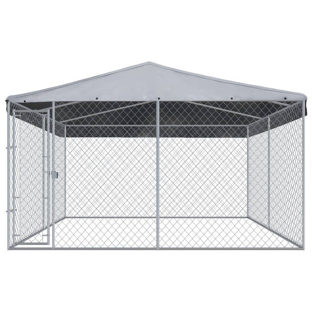 The Living Store Hondenkennel - Gegalvaniseerd Staal - 382x382x225 cm - Met Scharnierdeur