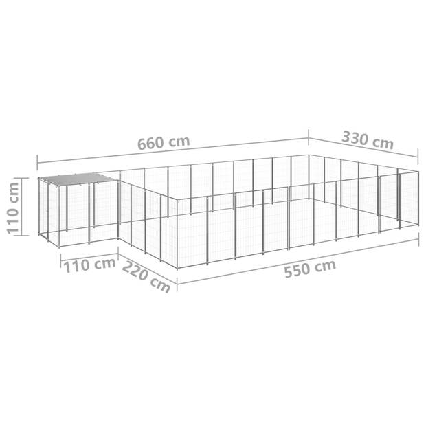 The Living Store Hondenkennel - Grote Stalen Kennel - 660 x 330 x 110 cm - Waterbestendig dak