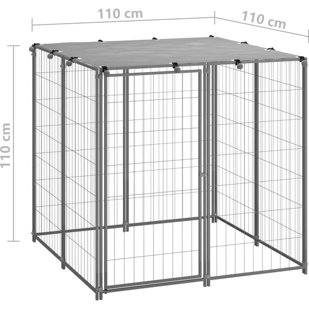 The Living Store Hondenkennel - Staal - 110 x 110 x 110 cm - Waterbestendig dak - Afsluitbare deur - Zilverkleurig