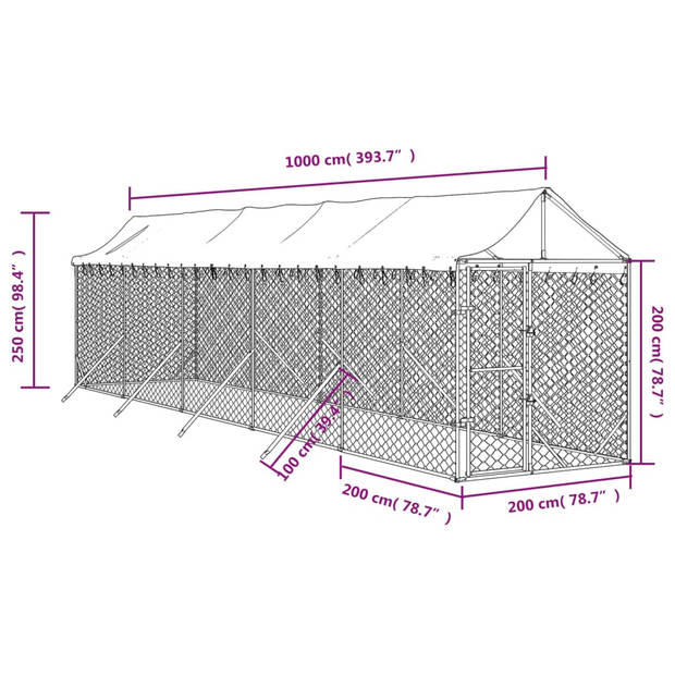 The Living Store Hondenkennel - Gegalvaniseerd staal - 2x10x2.5m - Afsluitbare deur