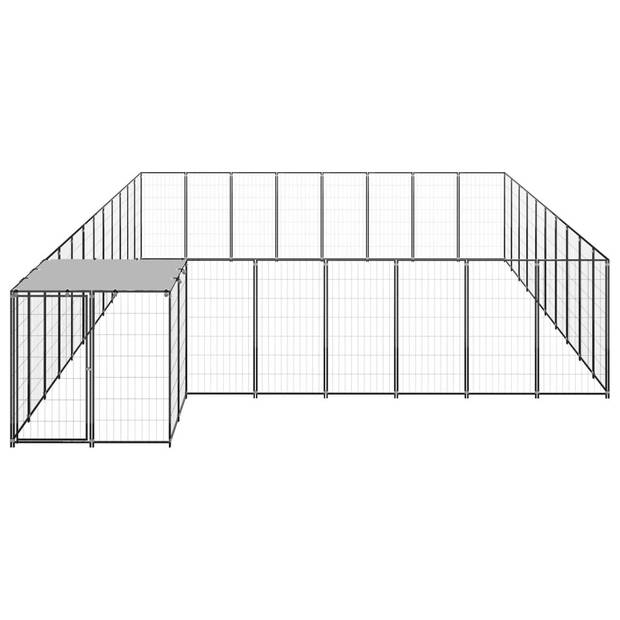 The Living Store Hondenkennel - Grote - Draadgaas - Stevige stalen constructie - Polyethyleen dak - Zwart/Zilvergrijs