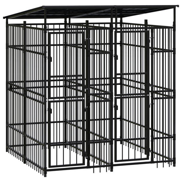 The Living Store Hondenkennel - Gepoedercoat staal - 199 x 200 x 228 cm - Zwart