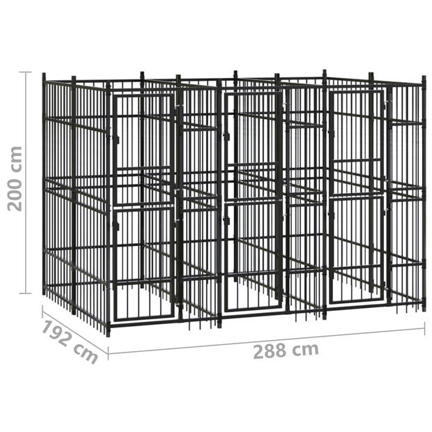 The Living Store Hondenkennel - Gepoedercoat Staal - 288x192x200 cm - Zwart