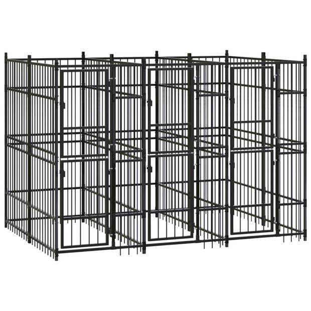 The Living Store Hondenkennel - Gepoedercoat Staal - 288x192x200 cm - Zwart