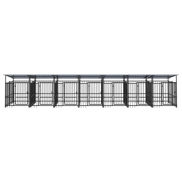 The Living Store Hondenhok XL - Hondenkooi 685x198x128cm - Stalen stangen - Gepoedercoat staal - Zwarte hondenkennel