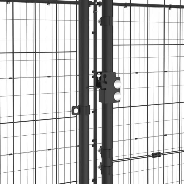 The Living Store Hondenkennel - Gepoedercoat staal - 550x220x180 cm - Draadgaas - PE dak - Zwart/zilver