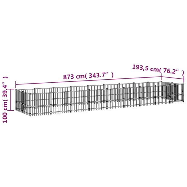 vidaXL Hondenkennel voor buiten 16,89 m² staal