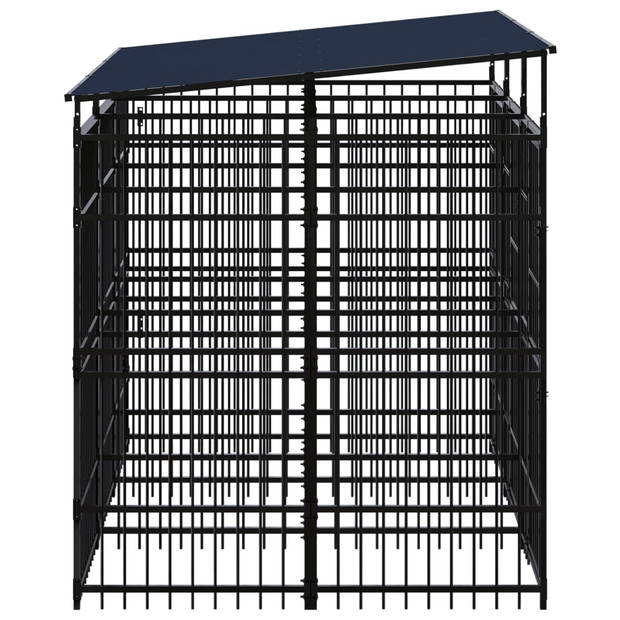 The Living Store Hondenkennel - zwart - Gepoedercoat staal - 295x200x228cm (LxBxH) - Met deuren en dak - Afsluitbaar