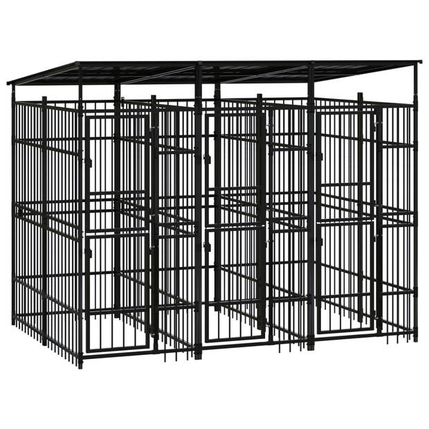 The Living Store Hondenkennel - zwart - Gepoedercoat staal - 295x200x228cm (LxBxH) - Met deuren en dak - Afsluitbaar