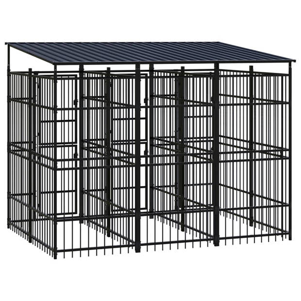 The Living Store Hondenkennel - zwart - Gepoedercoat staal - 295x200x228cm (LxBxH) - Met deuren en dak - Afsluitbaar