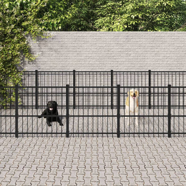 The Living Store Hondenhok Hondenkennel - Zwart Gepoedercoat Staal - 776x291x100cm - Stevige Constructie