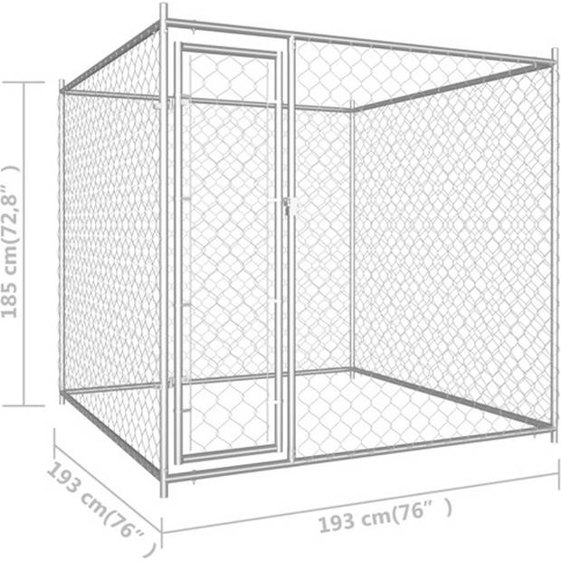 The Living Store Grote Hondenkennel - 193x193x185 cm - Gegalvaniseerd Staal - Afsluitbaar