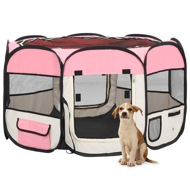 vidaXL Hondenren inklapbaar met draagtas 110x110x58 cm roze