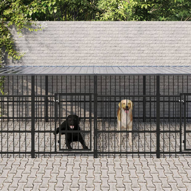 vidaXL Hondenkennel met dak 7,51 m² staal