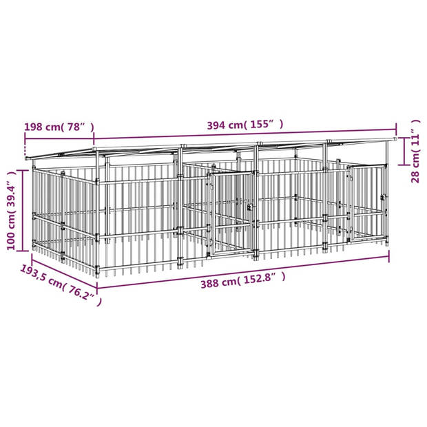 vidaXL Hondenkennel met dak 7,51 m² staal