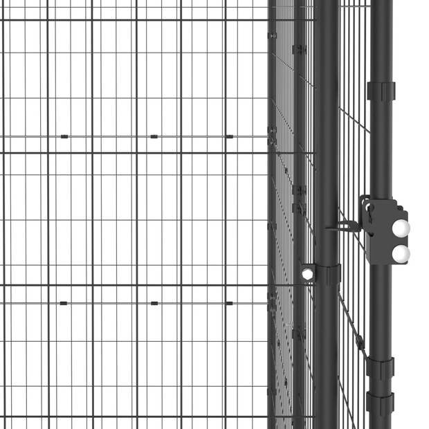 The Living Store Hondenkennel - Zwart en Zilver - 550 x 220 x 180 cm (L x B x H) - Gepoedercoat Staal en PE