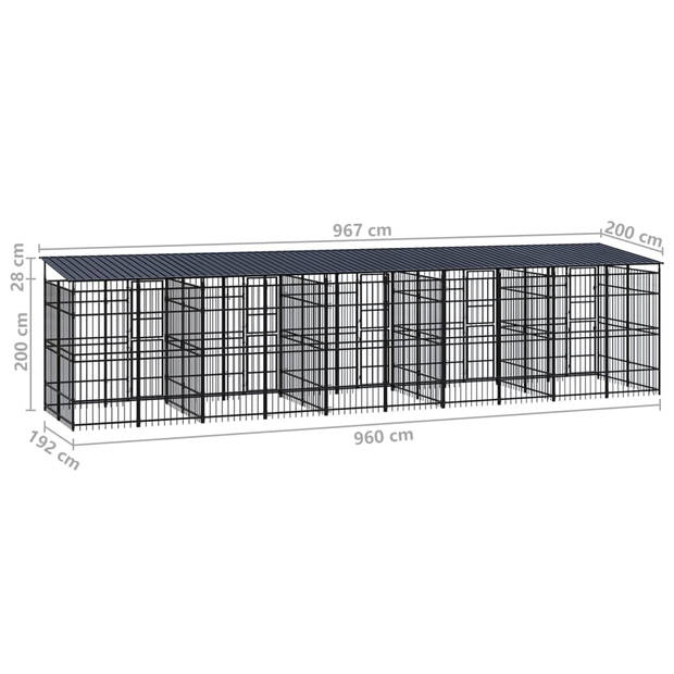 The Living Store - Hondenkennel - Zwart - 967 x 200 x 228 cm - Gepoedercoat staal