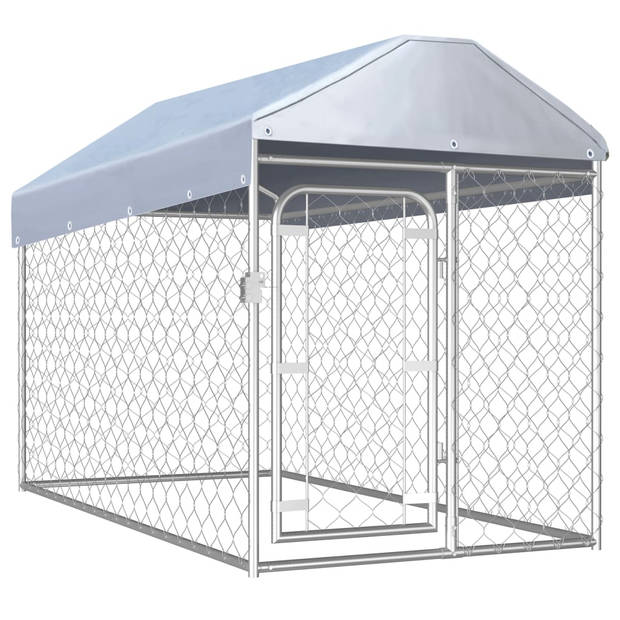 The Living Store Hondenkennel - Groot - 200 x 100 x 100/125 cm - met dak en afsluitbaar vergrendelingssysteem - zilver