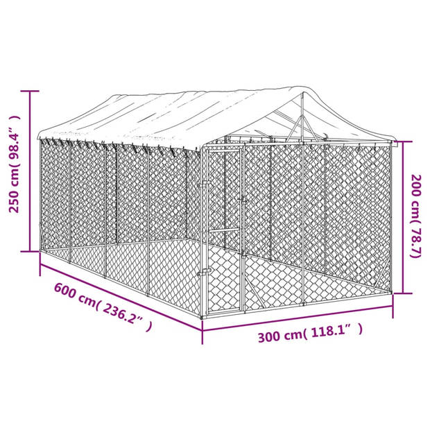 The Living Store Hondenkennel Outdoor - 3x6x2.5m - Gegalvaniseerd staal - Beschermend dak - Afsluitbare deur