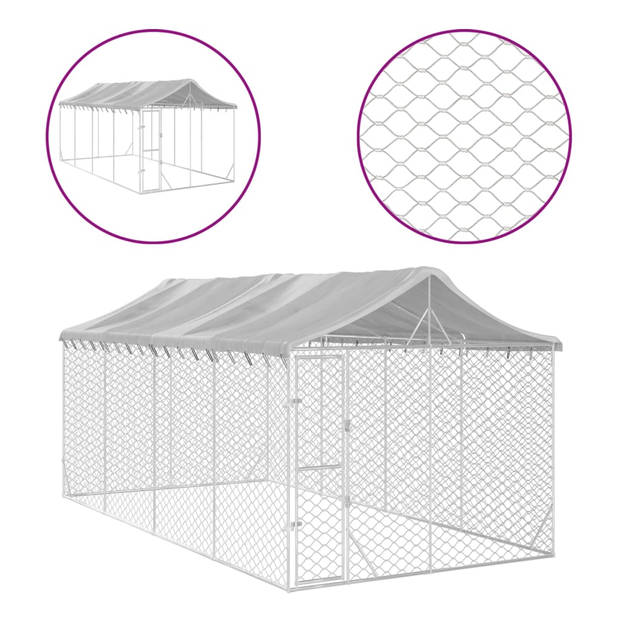 The Living Store Hondenkennel Outdoor - 3x6x2.5m - Gegalvaniseerd staal - Beschermend dak - Afsluitbare deur