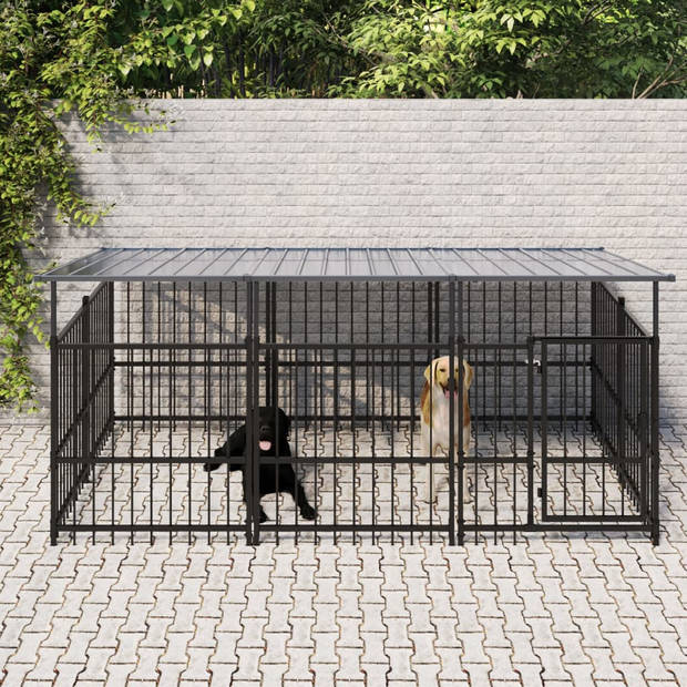The Living Store Hondenhok Hondenkennel - 297 x 198 x 128 cm - Stalen Stangen - Gepoedercoat - Zwart
