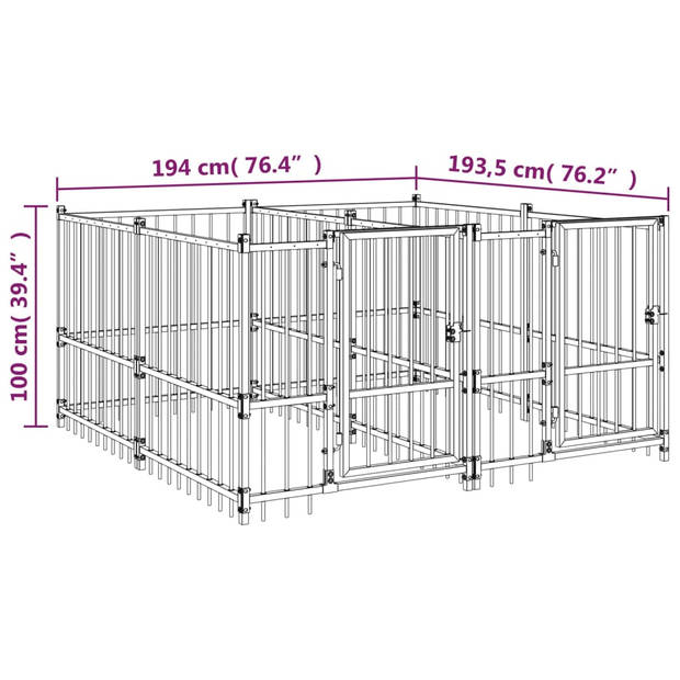 The Living Store Hondenhok - Stalen Muren - Stevige Constructie - Praktisch Ontwerp - 194 x 193.5 x 100 cm