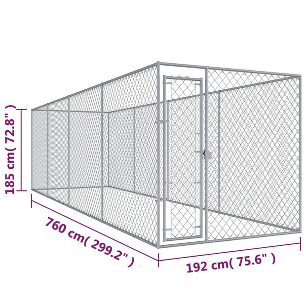 The Living Store Hondenkennel Groot - Gegalvaniseerd Staal - 760x192x185 cm - Afsluitbaar