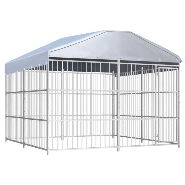 The Living Store Hondenkennel - Vaste Stalen Constructie - 300x300x185/200 cm - Met Luifel