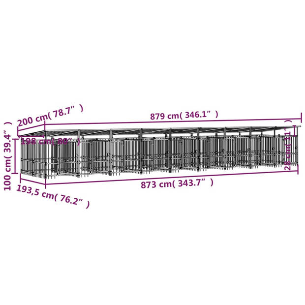 vidaXL Hondenkennel met dak 16,89 m² staal