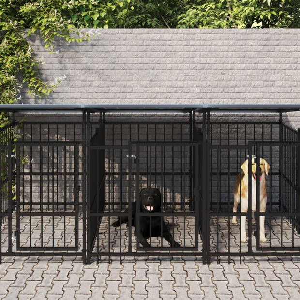 vidaXL Hondenkennel met dak 9,38 m² staal