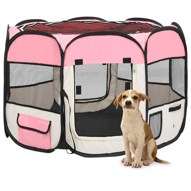 The Living Store Inklapbare hondenren - 90x90x58 cm - lichtgewicht en stevig - roze en crème - polyester en staal