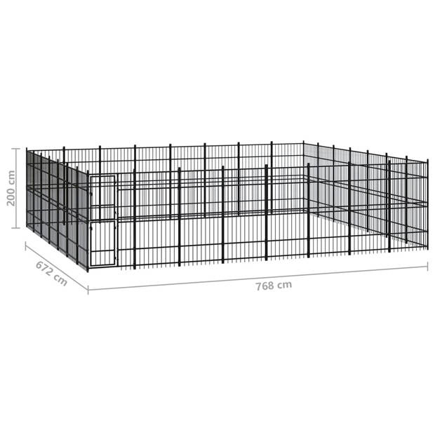 The Living Store Hondenkennel - Stalen constructie - Veelzijdig - 768x672x200 cm - Zwart