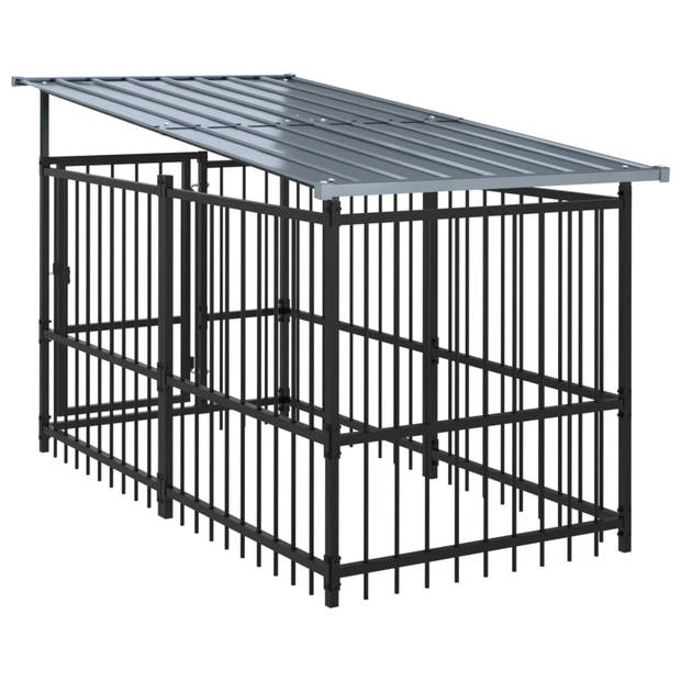 The Living Store Hondenhok Hondenkennel - 103x198x128 cm - Stalen stangen - Gepoedercoat - Zwart - Veilig en