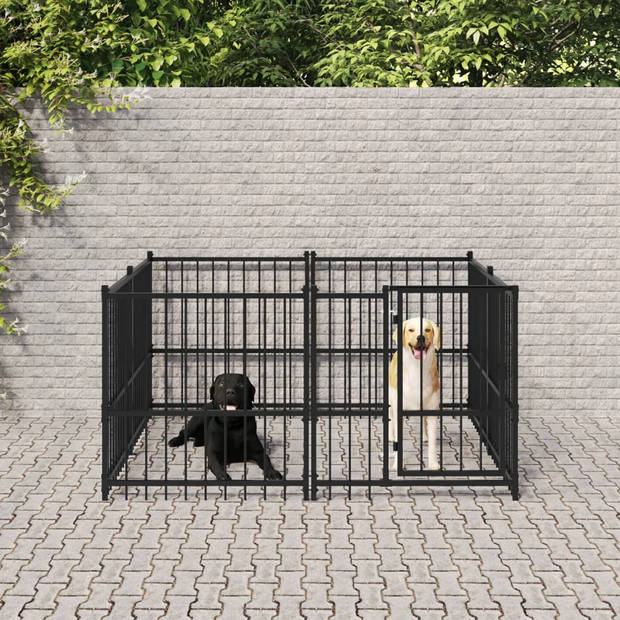 The Living Store Hondenkennel - Stalen Stangen - Comfortabel en Veilig - 194x193.5x100 cm