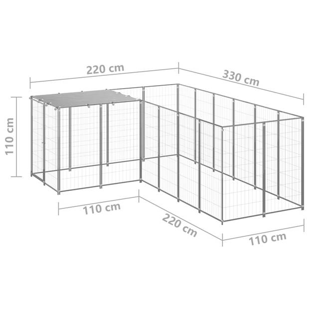 vidaXL Hondenkennel 4,84 m² staal zilverkleurig