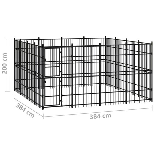 The Living Store Hondenkennel - Stalen Wand - 384x384x200 cm - Zwart