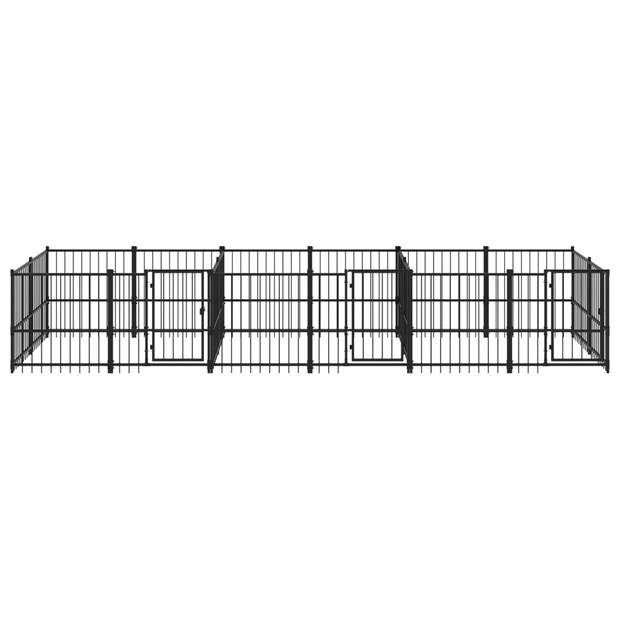 The Living Store Hondenhok Hondenkennel - 582 x 193.5 x 100 cm - Zwart - Gepoedercoat staal