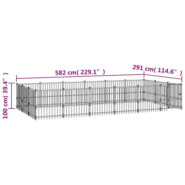 vidaXL Hondenkennel voor buiten 16,94 m² staal