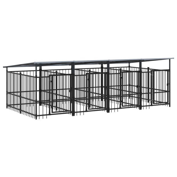 The Living Store Hondenhok Hondenkennel - 394x198x128 cm - Zwart - Gepoedercoat Staal