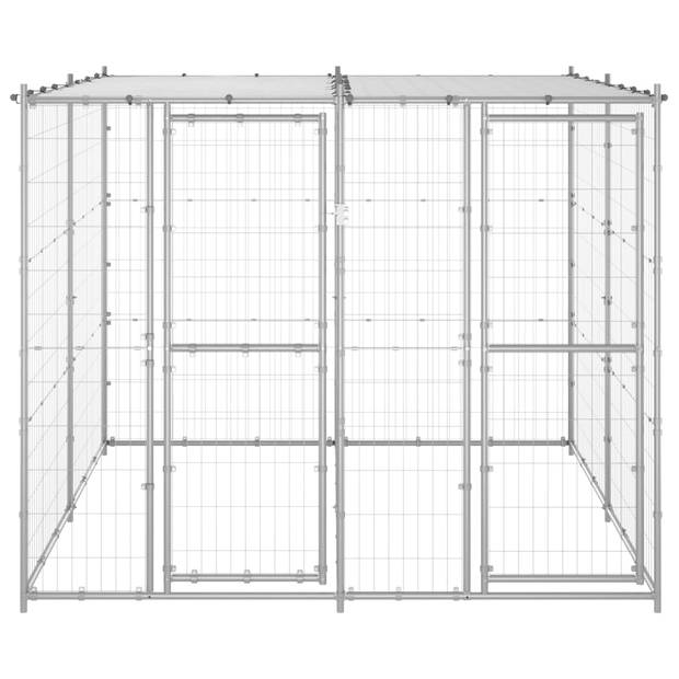 The Living Store Hondenkennel - Stalen constructie - Met PE dak - Zilver - 220 x 220 x 180 cm