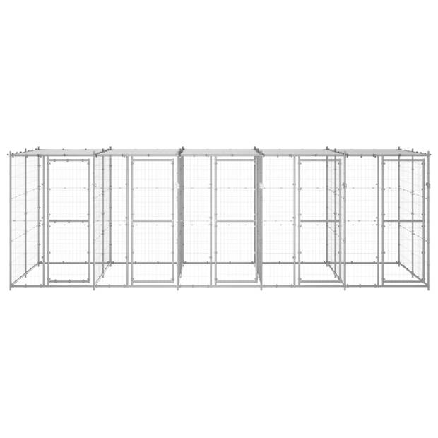 The Living Store hondenkennel - Gegalvaniseerd staal - 550 x 220 x 180 cm - Met dak en deuren