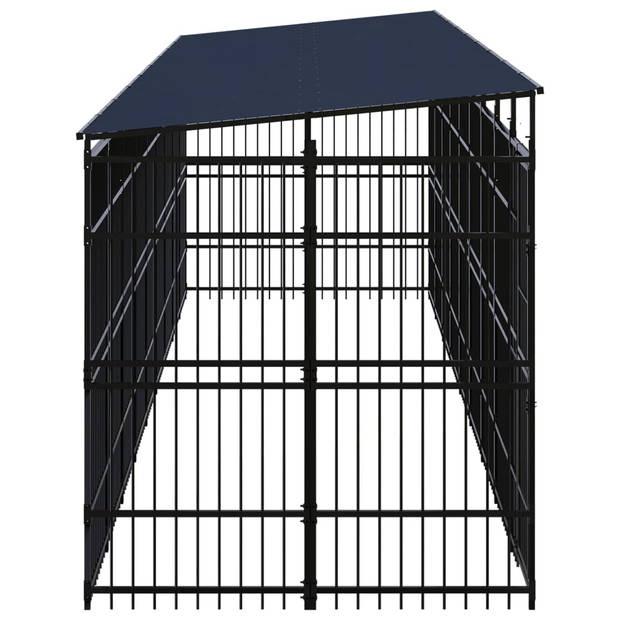 The Living Store Hondenkennel XXL - zwart staal 967x200x228cm - inclusief deur en dak